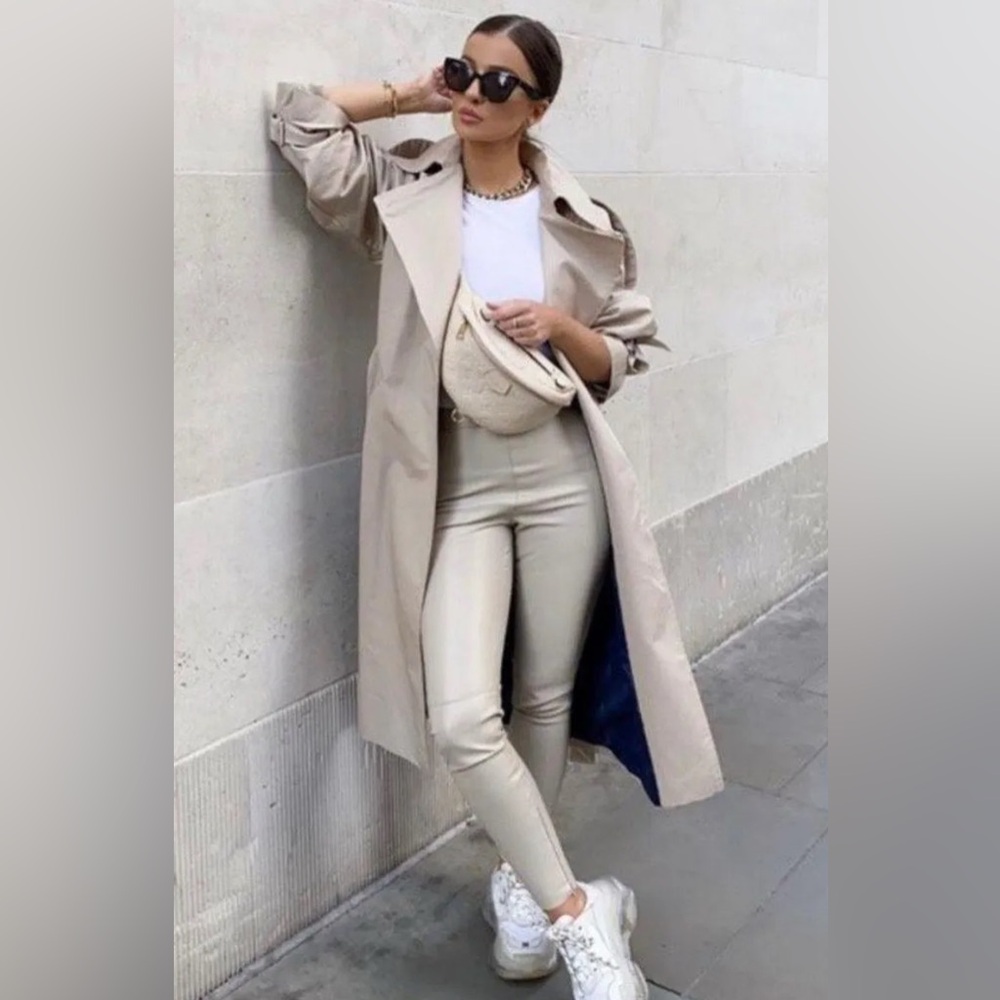Zara Cream Faux Leather Pants - Picture 2 of 8